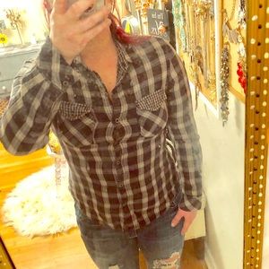 Grey/Black Seven7 flannel top